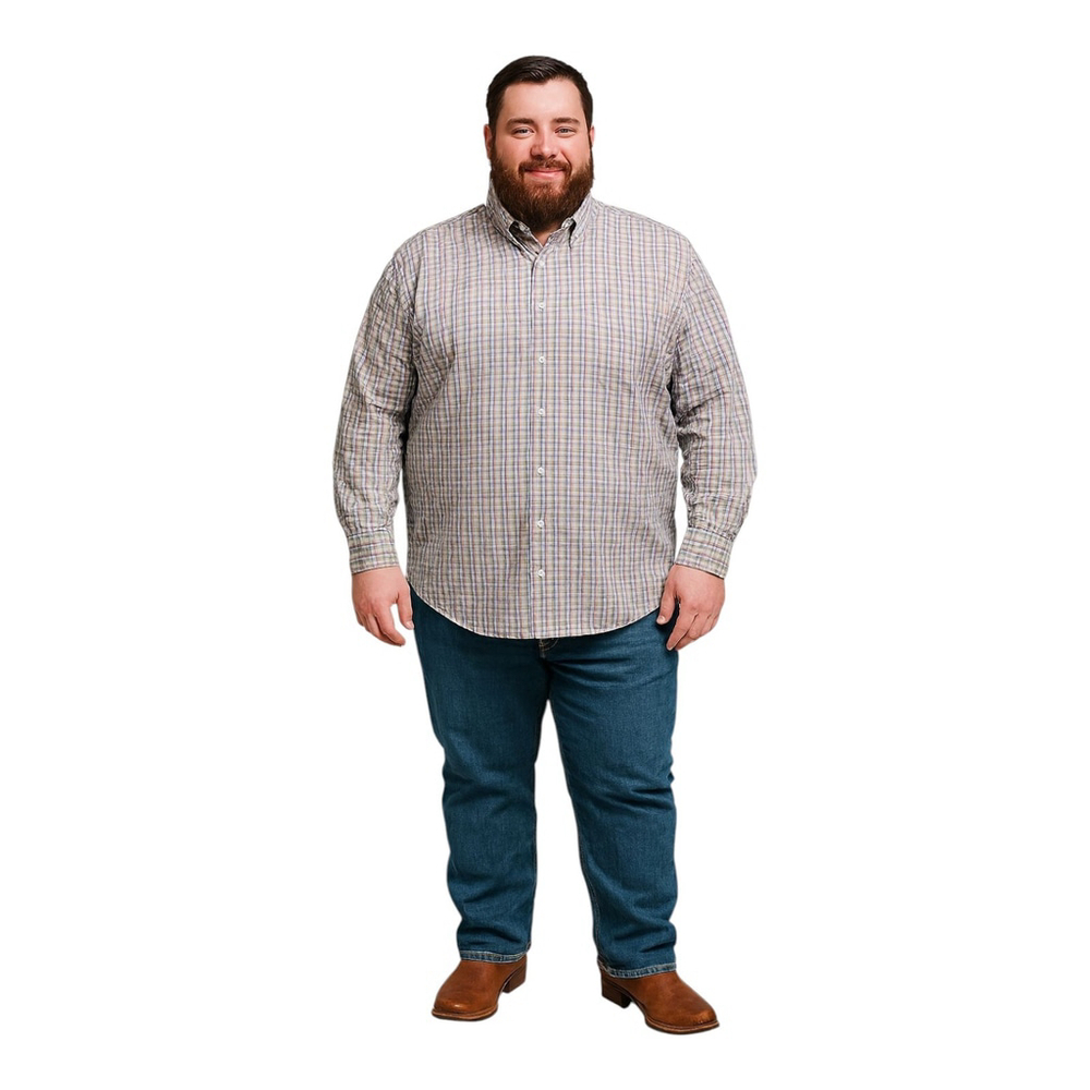 NEW Duluth Trading Co Wrinklefighter Mens 3X 100% Cotton Relaxed Fit Plaid Shirt